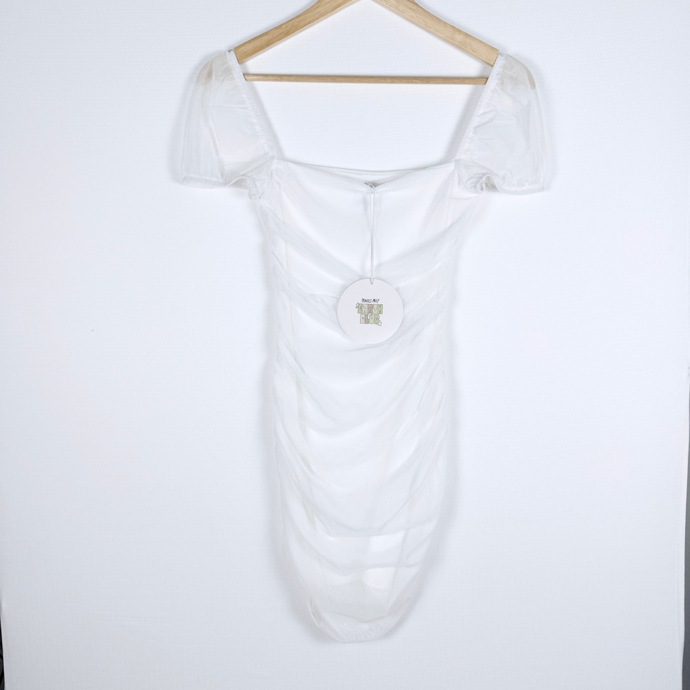 Princess Polly Charvi Mini Dress White Ruched Mesh‎ 2 Easter Graduation Bodycon
